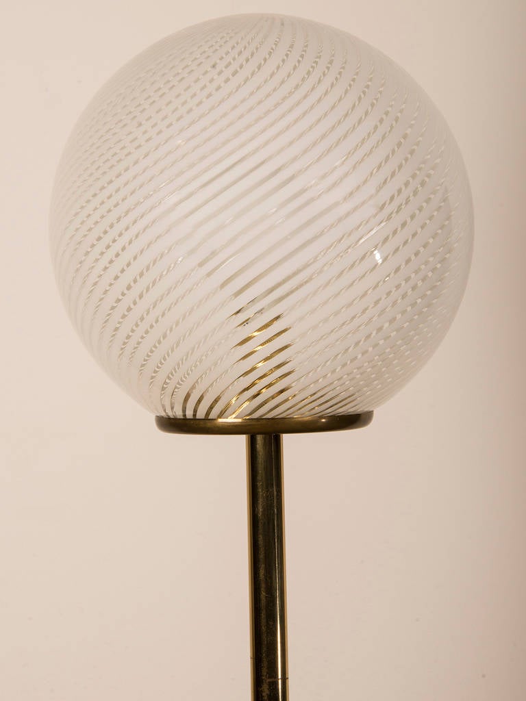 Vintage Murano Glass Swirl Shade, Brass Floor Lamp, Venice, Italy circa