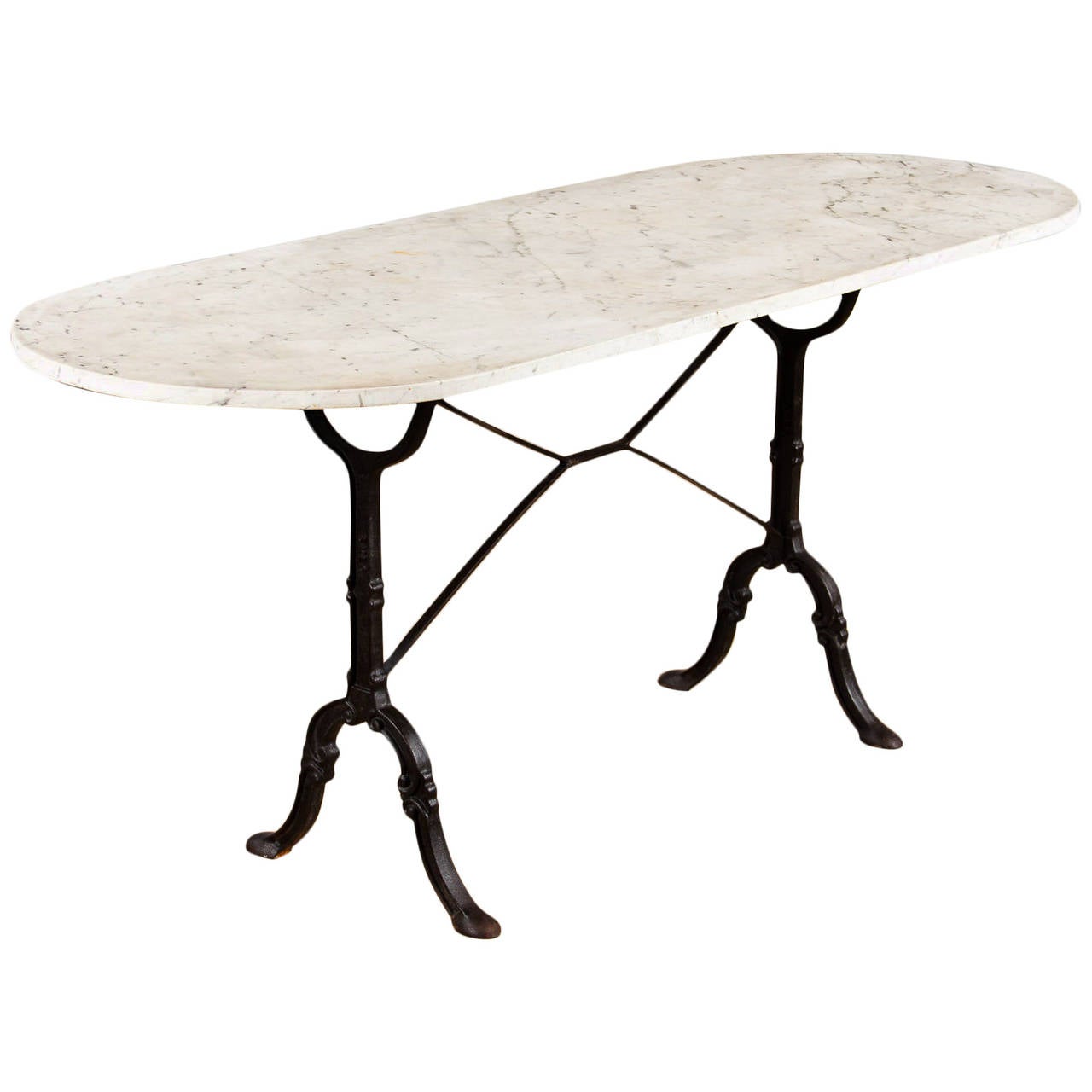 French Bistro Table with Oval White Marble Top, 1920s at 1stDibs oval