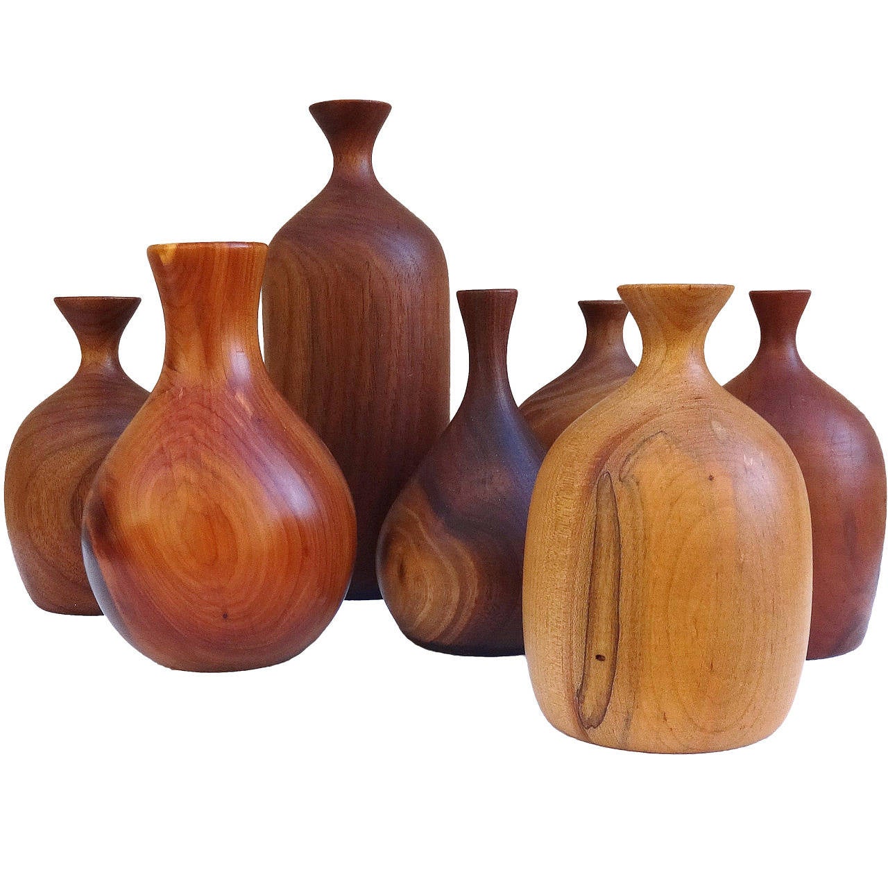 Set of Seven 1970s Studio Made Turned Wood Vases at 1stdibs