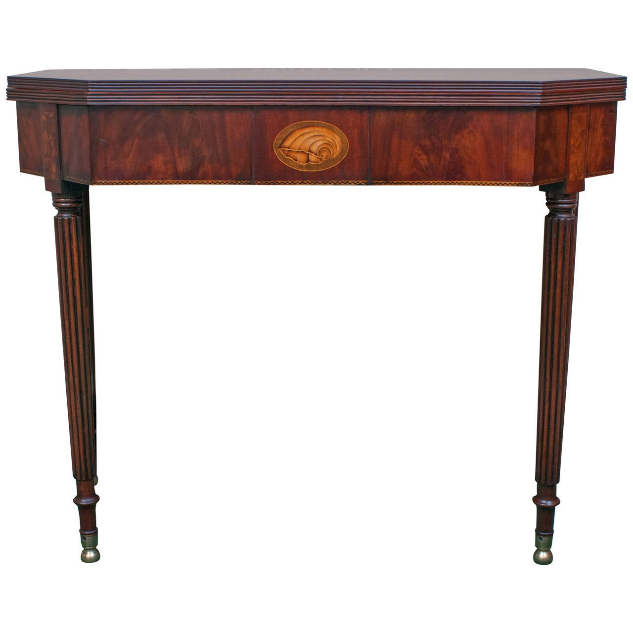 Federal Card Table with Conch Shell Inlay and Brass Ball Feet, circa