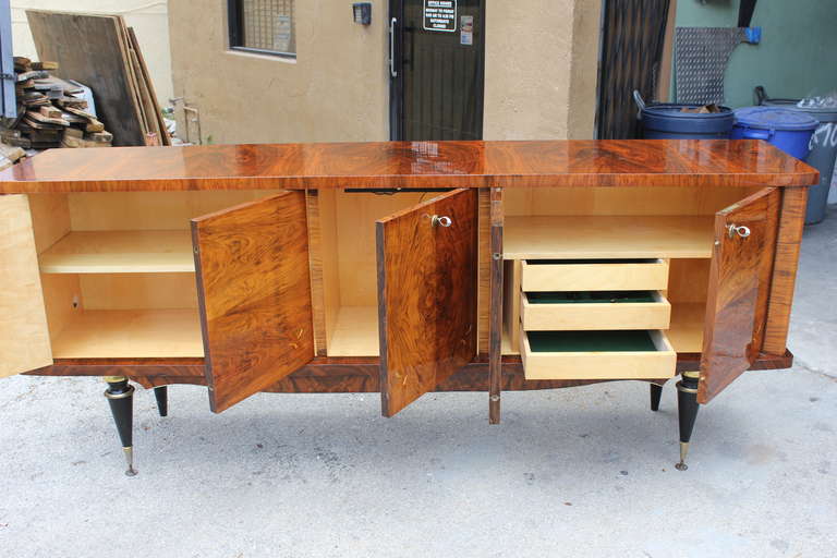 A Pair French Art Deco Exotic Walnut Buffets/ Sideboards, circa 1940's