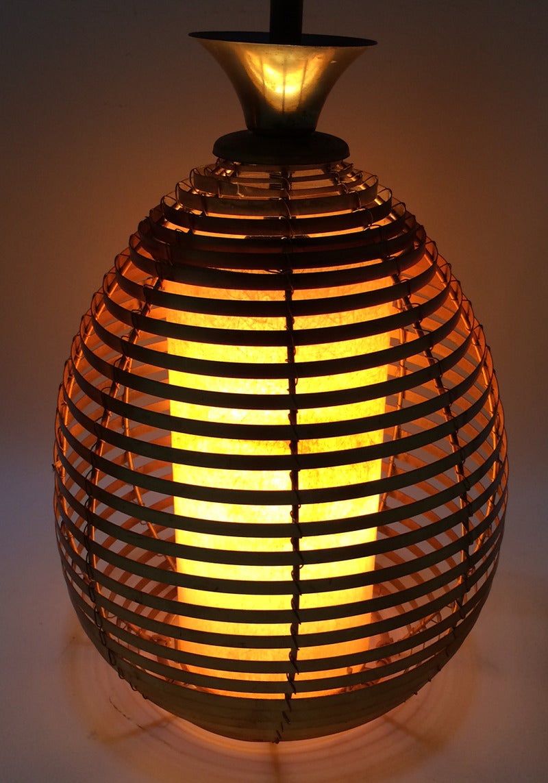 Pair of Brass Beehive Pendant Light Fixtures For Sale at 1stdibs