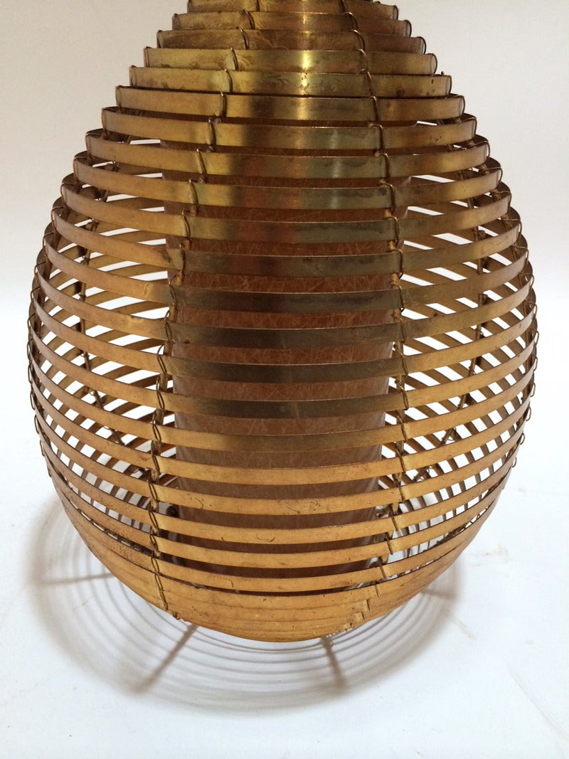 Pair of Brass Beehive Pendant Light Fixtures For Sale at 1stdibs