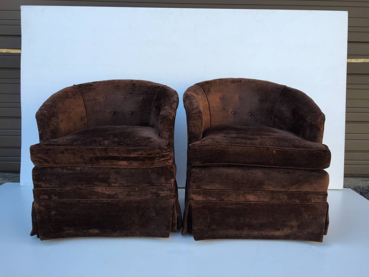 Pair of Petit Swivel Rocking Barrel Chairs at 1stDibs