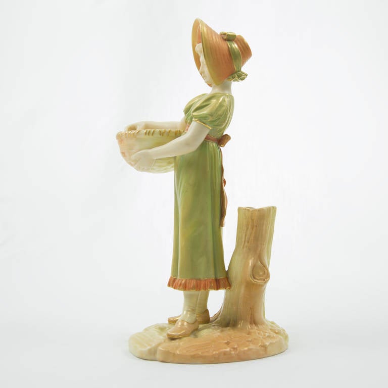 Rare Antique Royal Worcester Porcelain Young Girl Figurine For Sale at