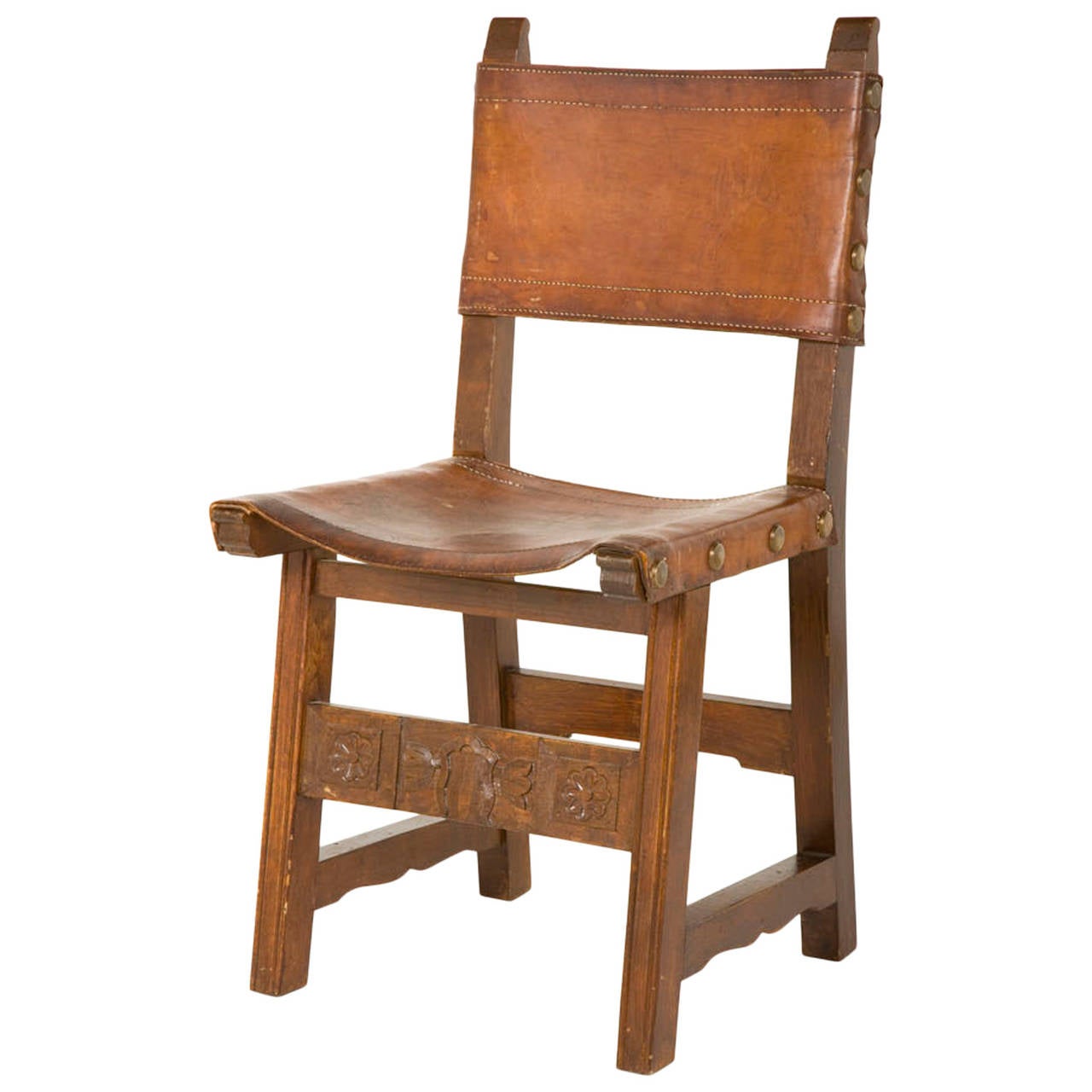 Vintage Spanish Leather Dining Chair at 1stDibs