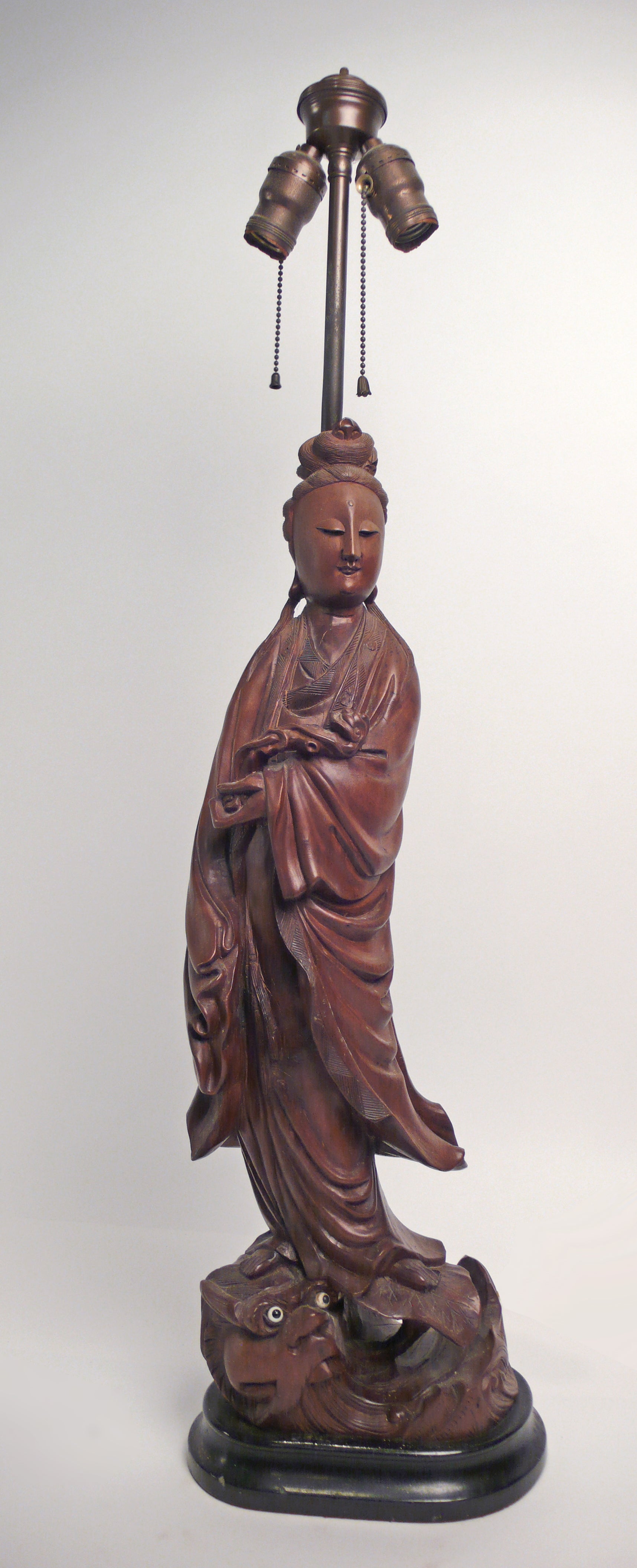 Handcarved Teak Asian Lamp For Sale at 1stDibs