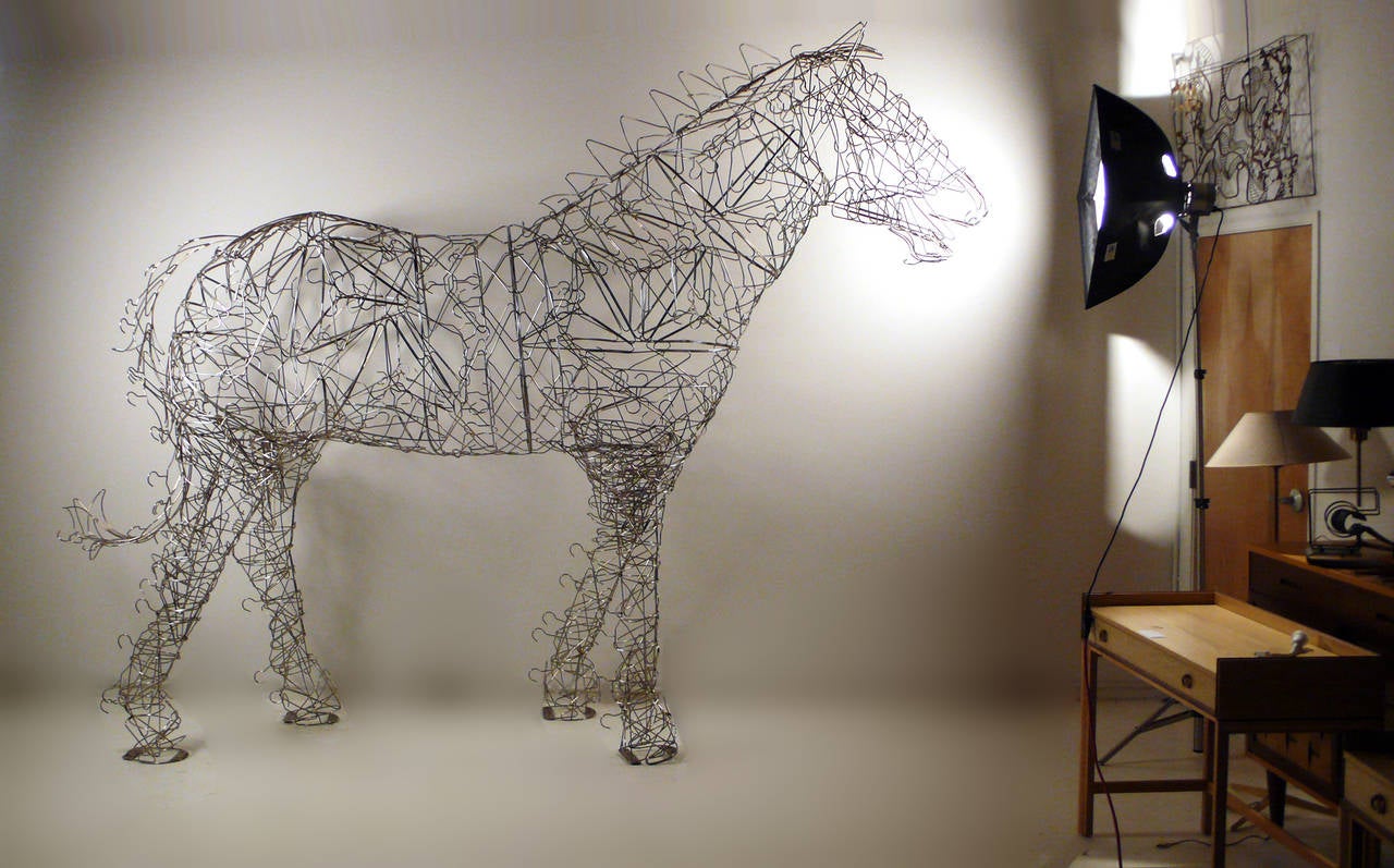 Wire Hanger Horse Sculpture 2006 Chromed For Sale at 1stdibs