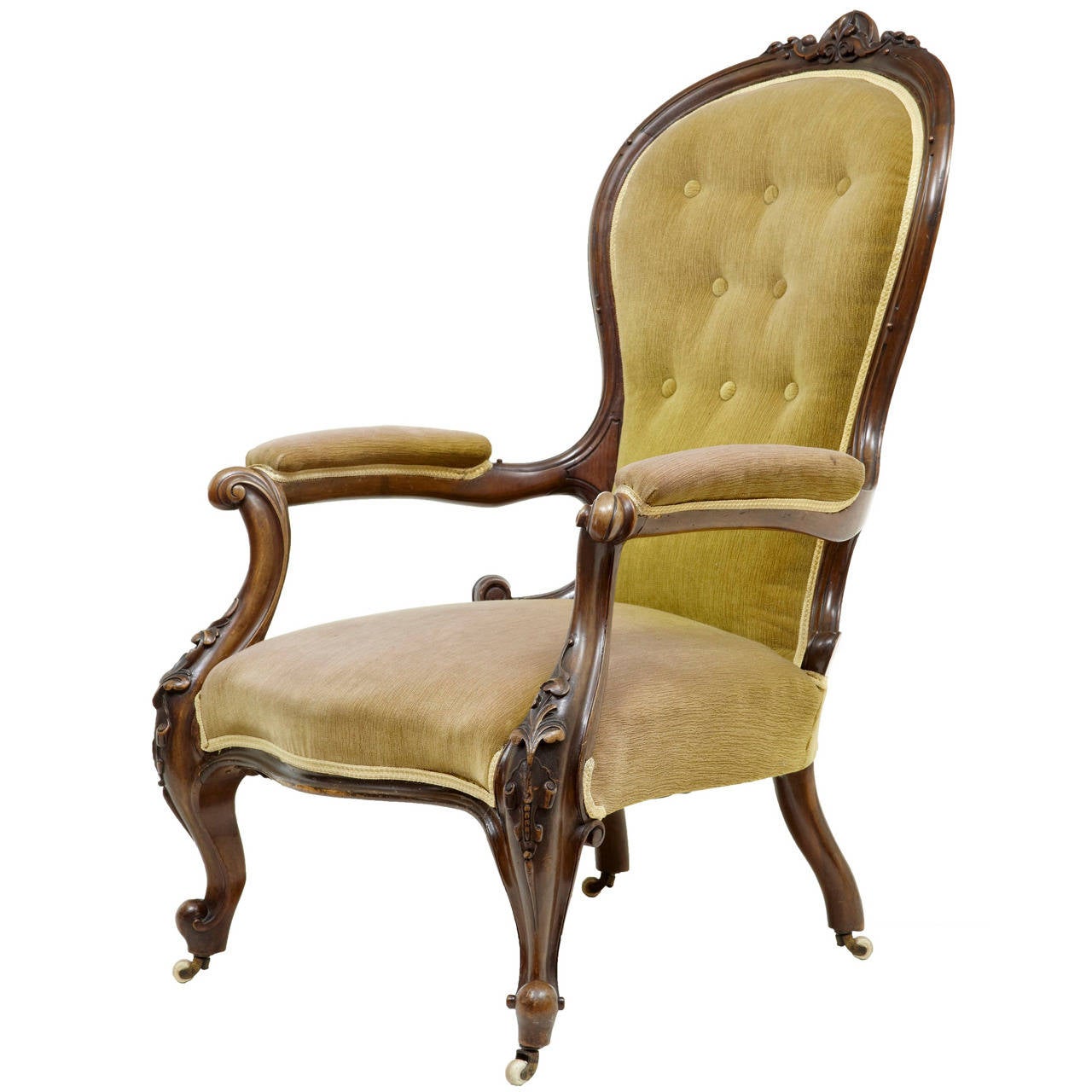 Victorian armchair...calls to be paired near leather armchair