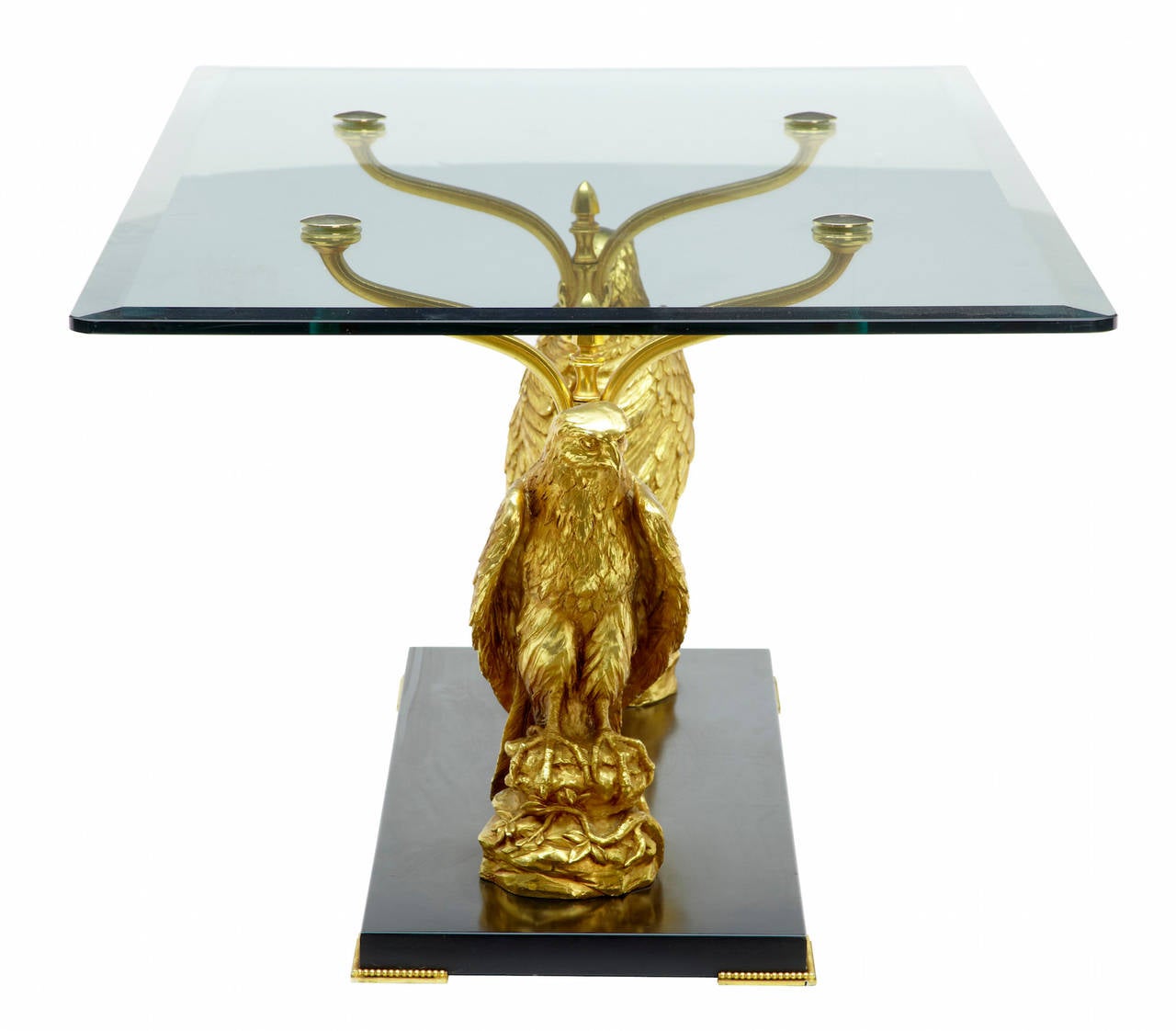 20th Century Designer Italian Gilt Eagle Glass Top Coffee Table at