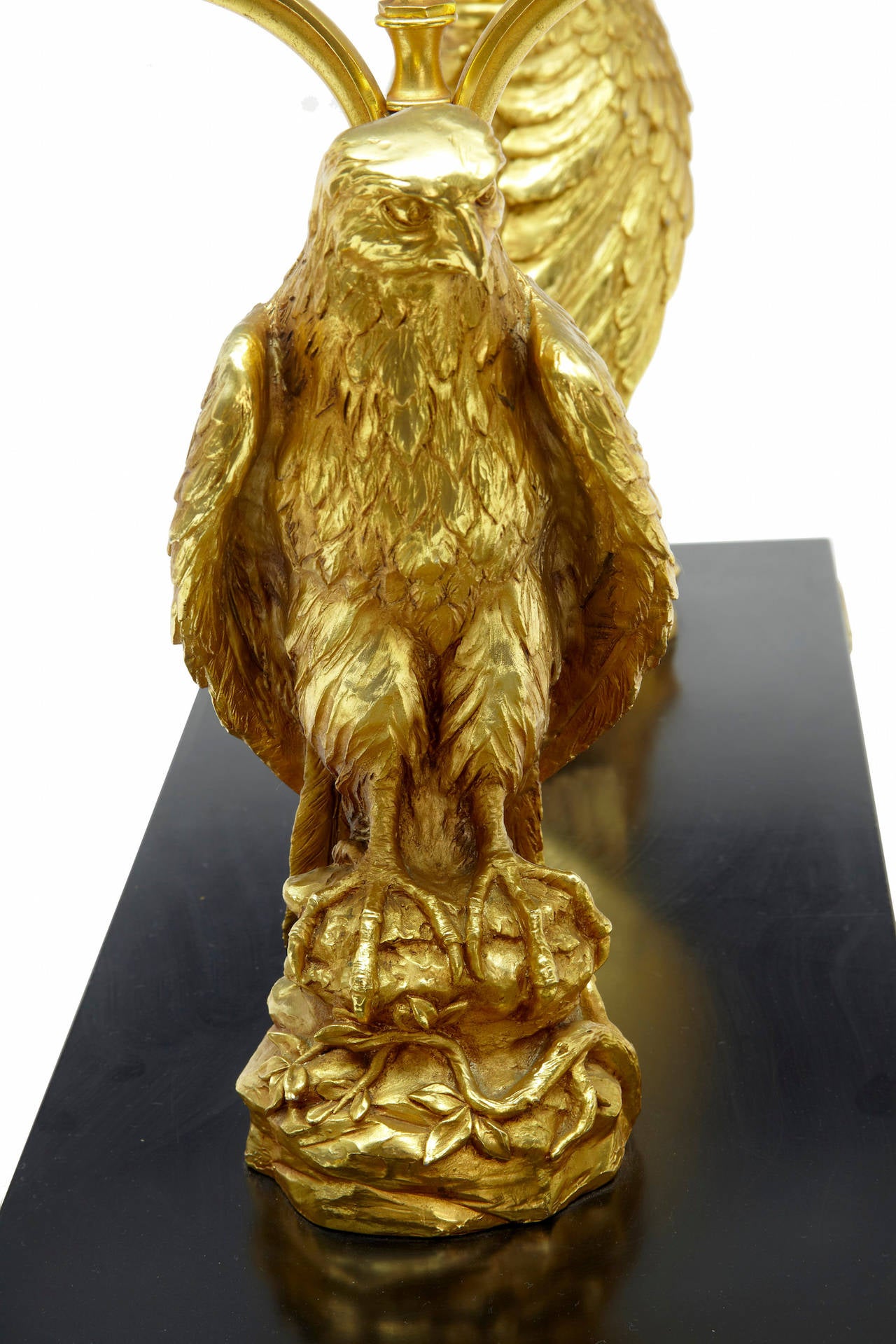 20th Century Designer Italian Gilt Eagle Glass Top Coffee Table at