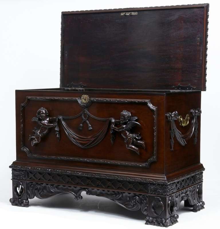 19th Century Irish Carved Mahogany Chippendale Revival Silver Chest