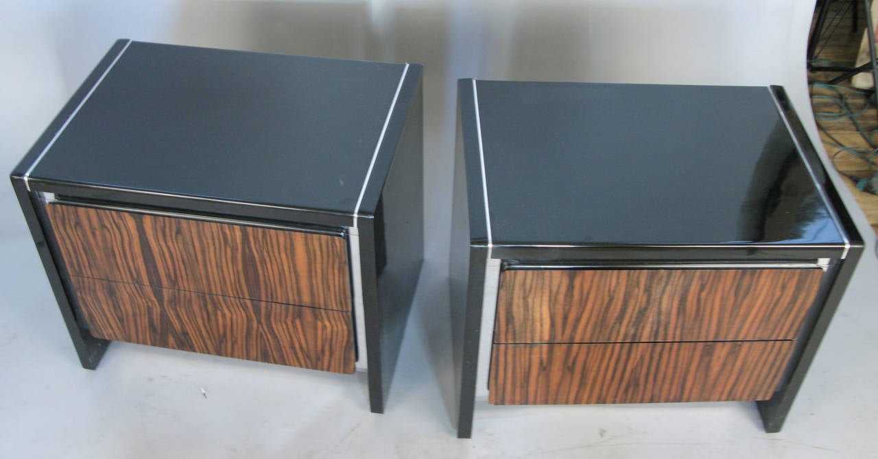Pair of Lacquer and Macassar Nightstands by John Stuart at 1stdibs
