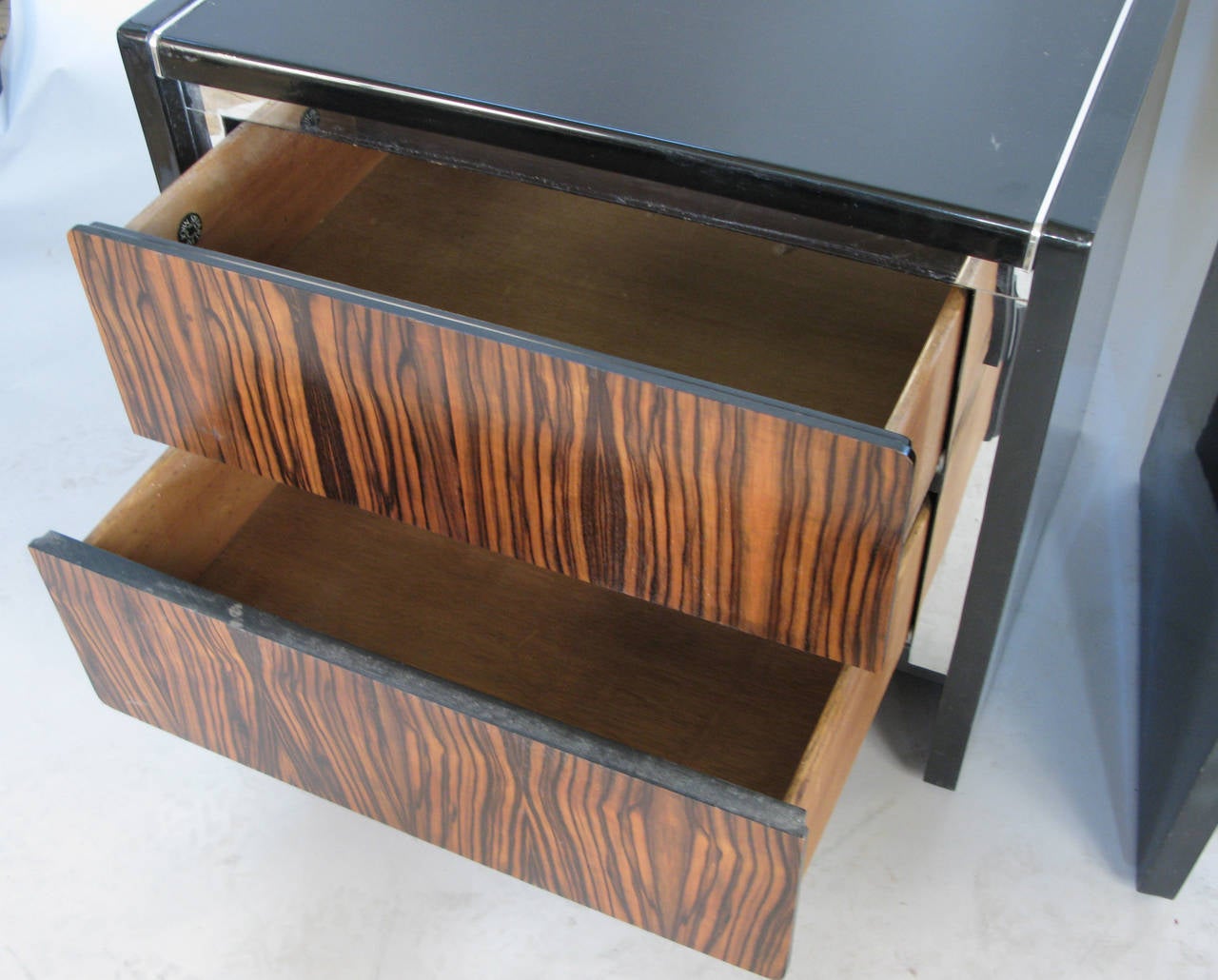 Pair of Lacquer and Macassar Nightstands by John Stuart at 1stdibs