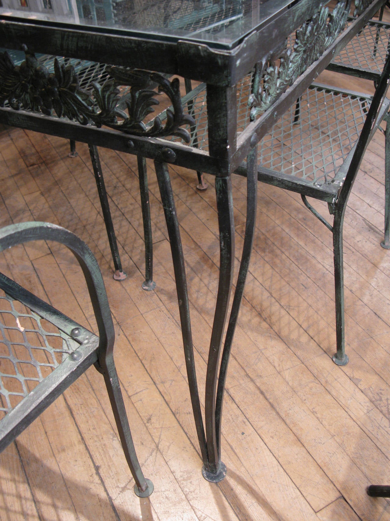 Vintage 1950s Wrought Iron Garden Set with Two Tables and Eight Chairs