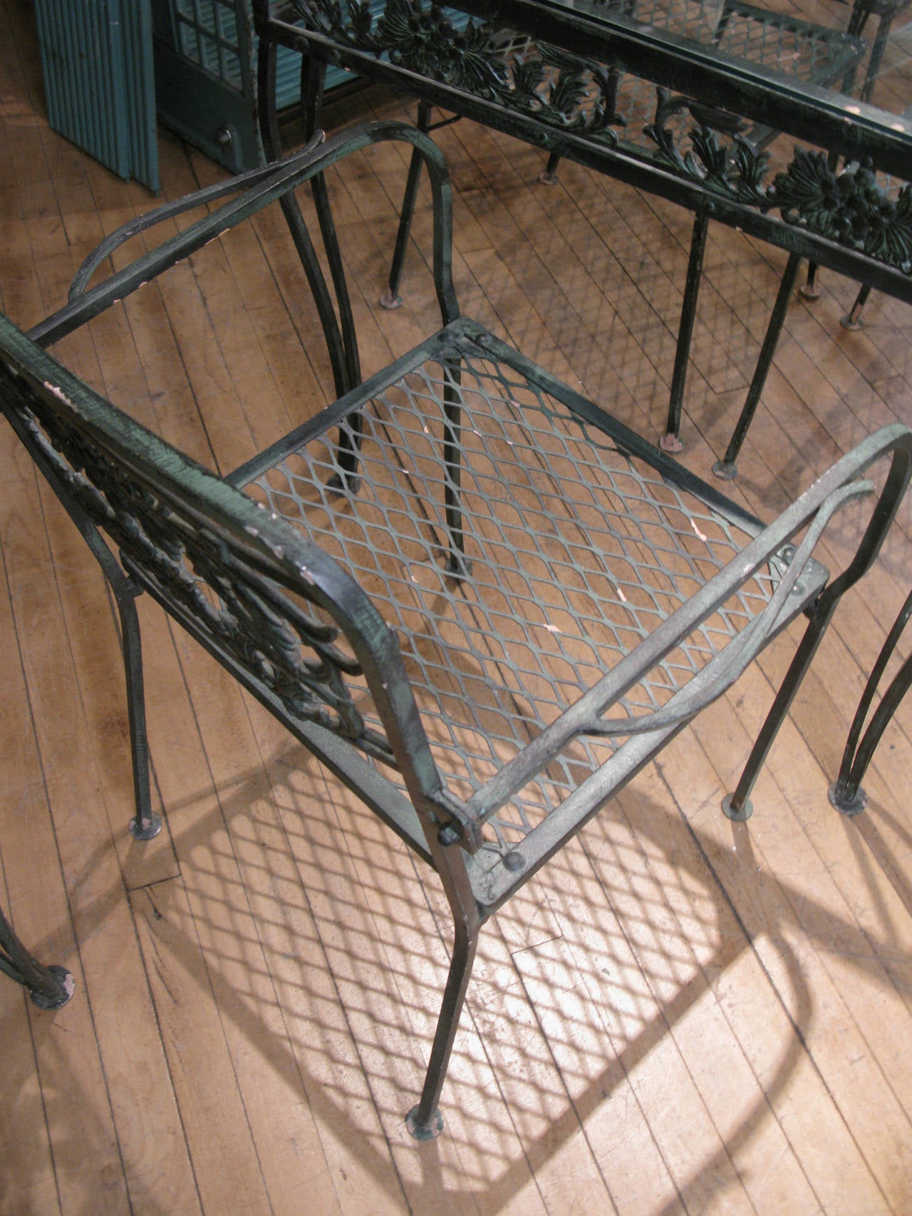 Vintage 1950s Wrought Iron Garden Set with Two Tables and Eight Chairs
