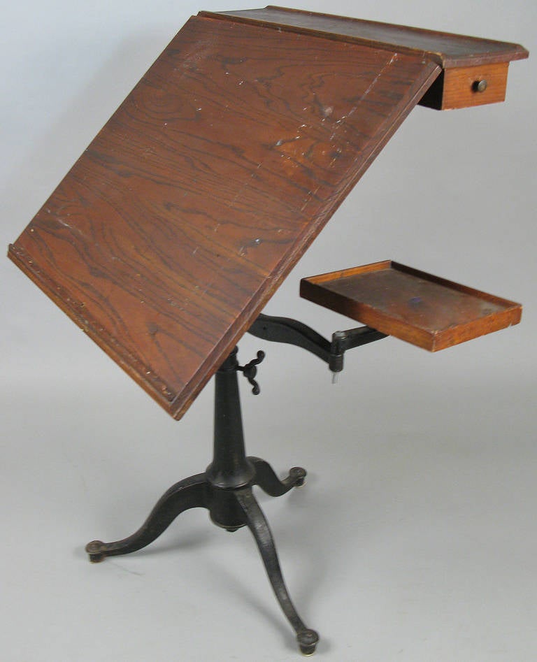 Antique Cast Iron, TiltTop Adjustable Drafting Table at 1stdibs