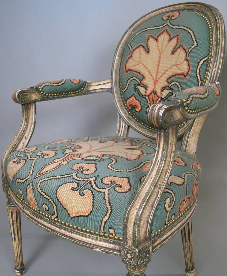Pair of 1940s Fauteuils with Needlepoint Upholstery at 1stdibs