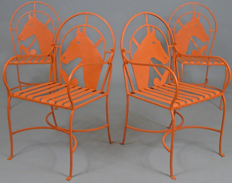 Set of 1940s Horse and Polo Iron Chairs at 1stDibs