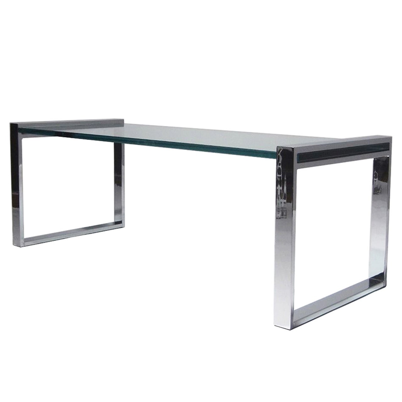 Modern TwoTiered Steel and Glass Coffee Table on Casters For Sale at 1stdibs