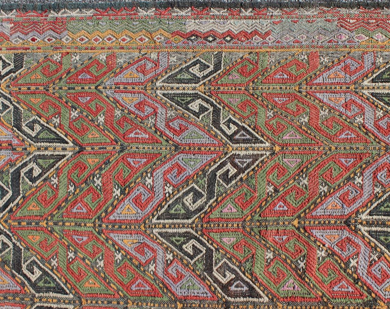 Vintage Embroidered Kilim Jajeem Rug For Sale at 1stdibs