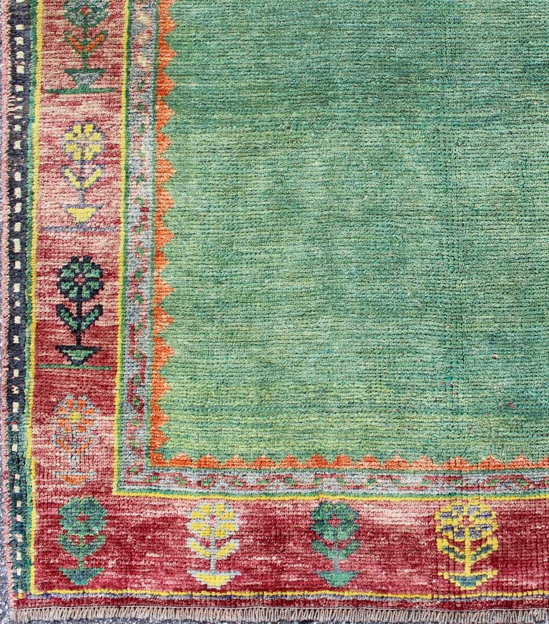 Vintage Oushak Rug with Green Background For Sale at 1stdibs