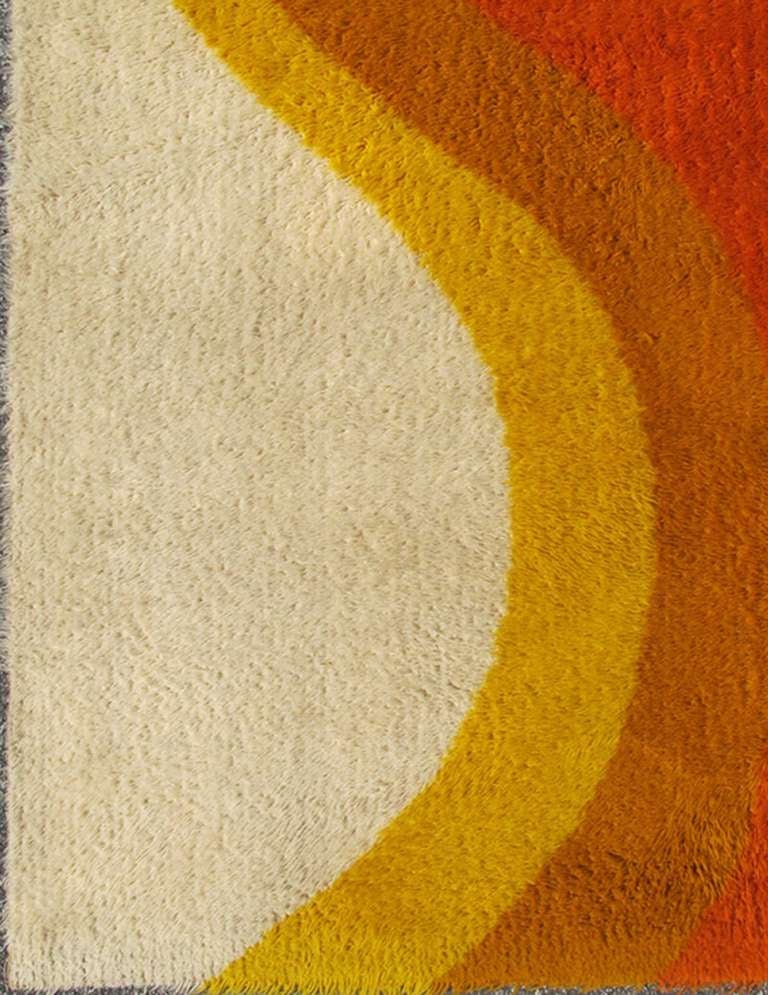 Scandinavian Rya Rug with Colorful MidCentury Modern Design, Squared