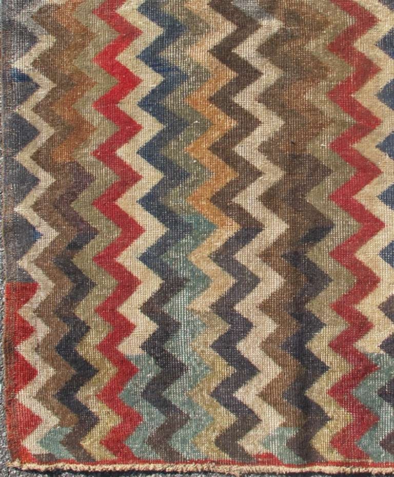 MidCentury Modern Rug in Navy, Red, Green, Brown and Ivory For Sale at