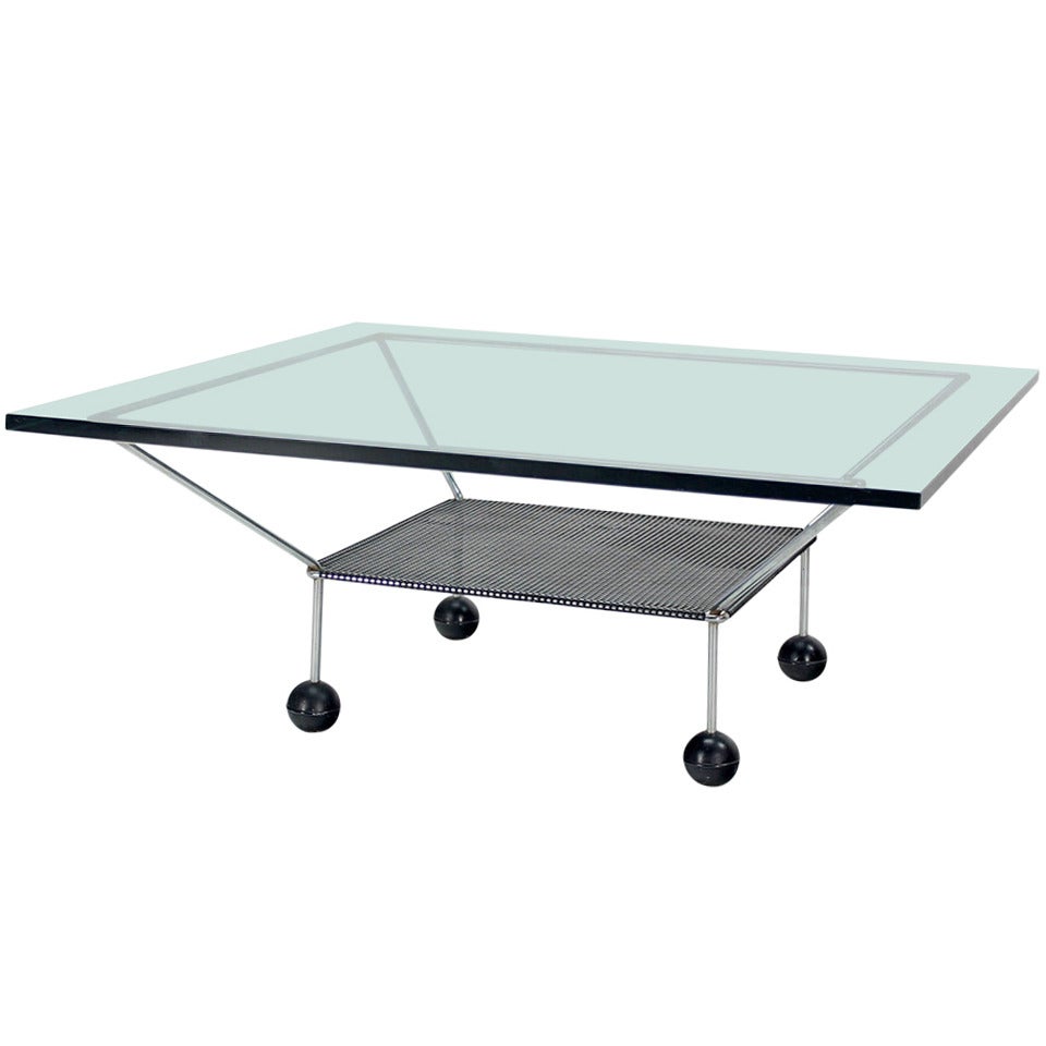 Large Square Mid Century Modern Coffee Table on Chrome Corner Legs For