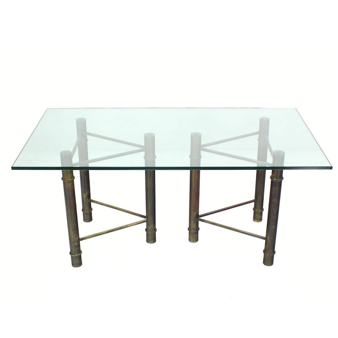 Mastercraft Solid Brass Faux Bamboo Base Glass Top Rectangle Dining Table For Sale at 1stdibs