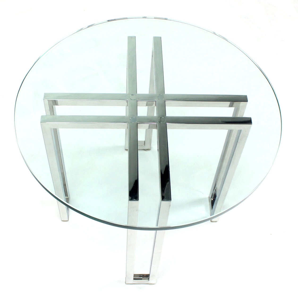 MidCentury Modern Round Chrome Base and GlassTop Side Table For Sale