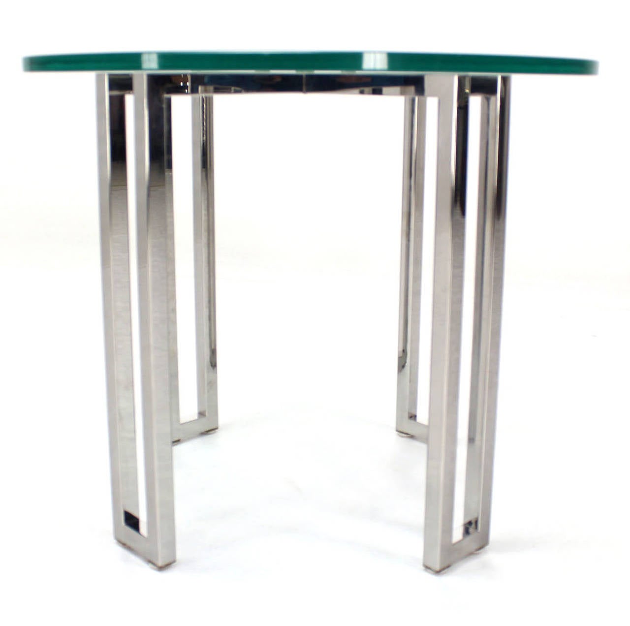 MidCentury Modern Round Chrome Base and GlassTop Side Table For Sale