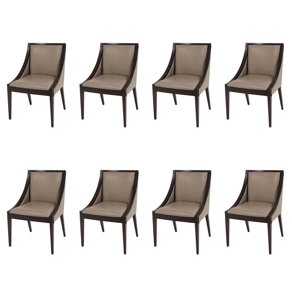 Set of 8 Custom Modern Deco Contemporary Upholstered Leather Dining