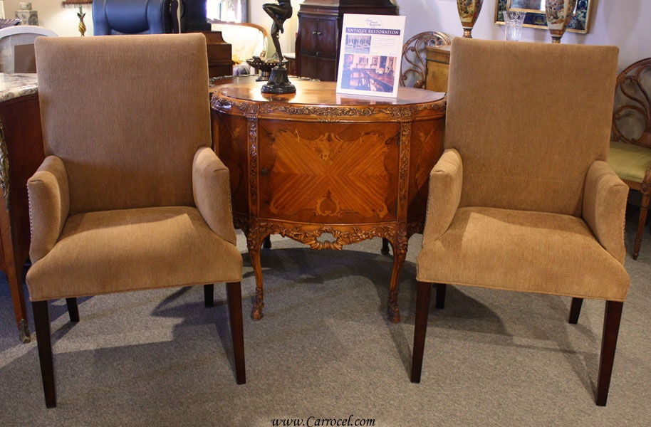 Pair of Custom Upholstered Parsons Arm Chairs at 1stDibs custom