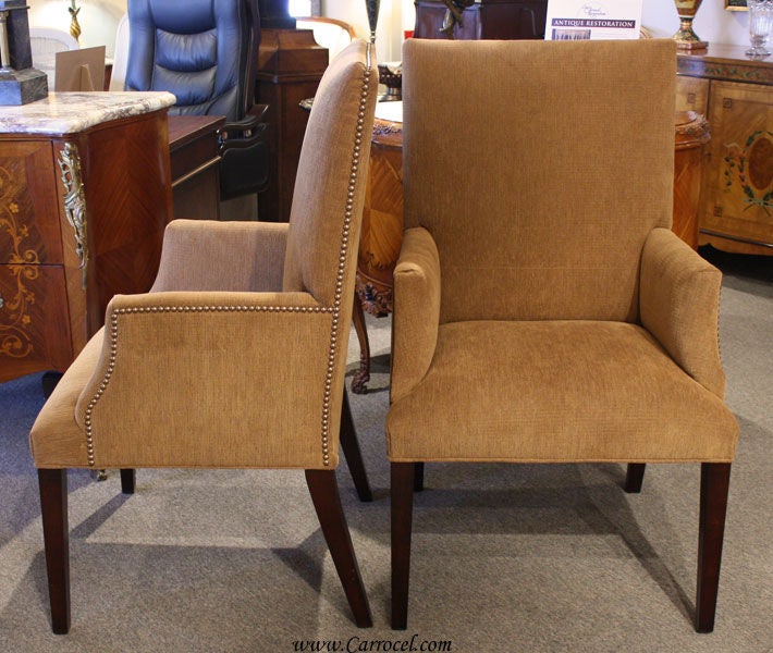 Pair of Custom Upholstered Parsons Arm Chairs at 1stDibs custom