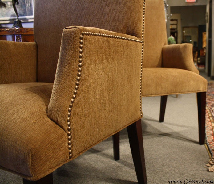 Pair of Custom Upholstered Parsons Arm Chairs at 1stDibs custom