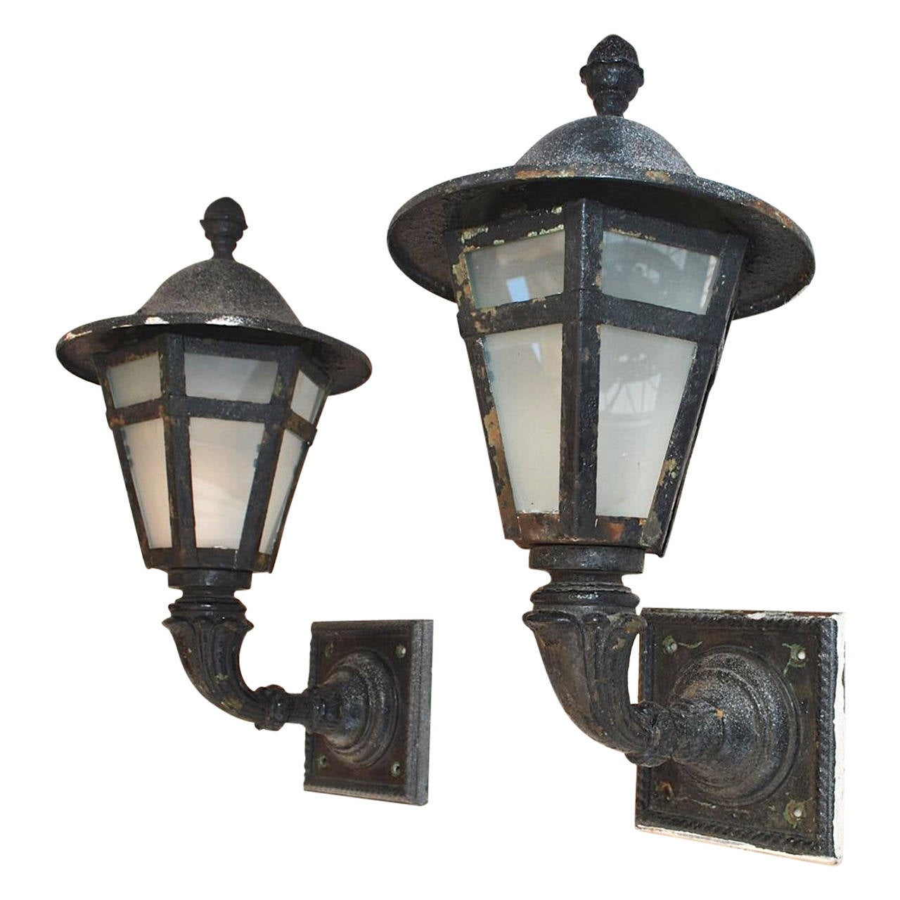 Large Pair of 1920 Cast Iron and Metal Outdoor Sconces at 1stDibs