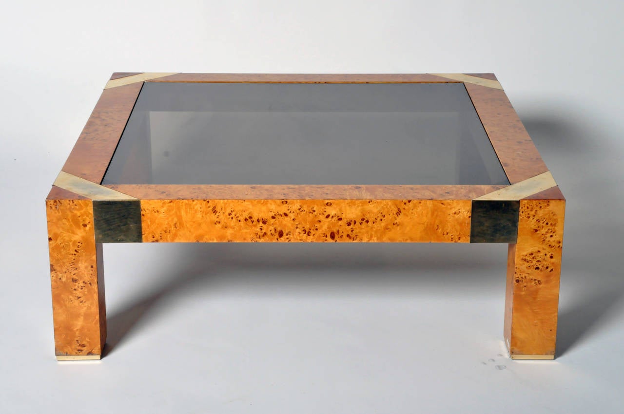 Burl Veneer and Smoked Glass Coffee Table at 1stDibs