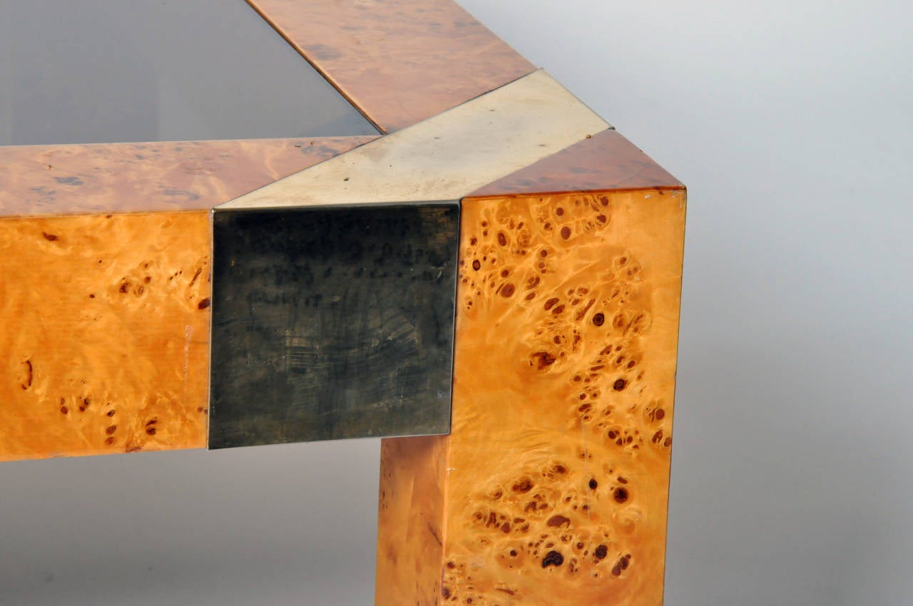 Burl Veneer and Smoked Glass Coffee Table at 1stDibs