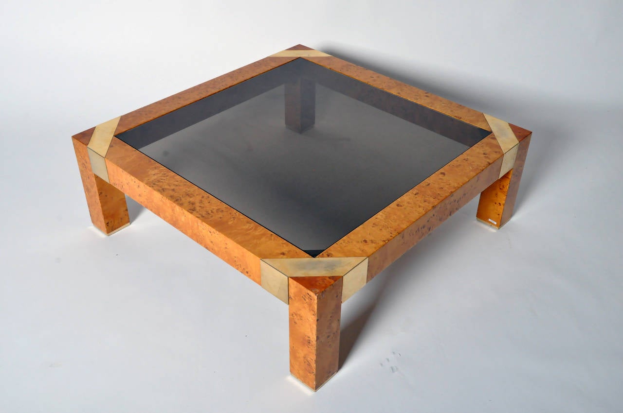 Burl Veneer and Smoked Glass Coffee Table at 1stDibs