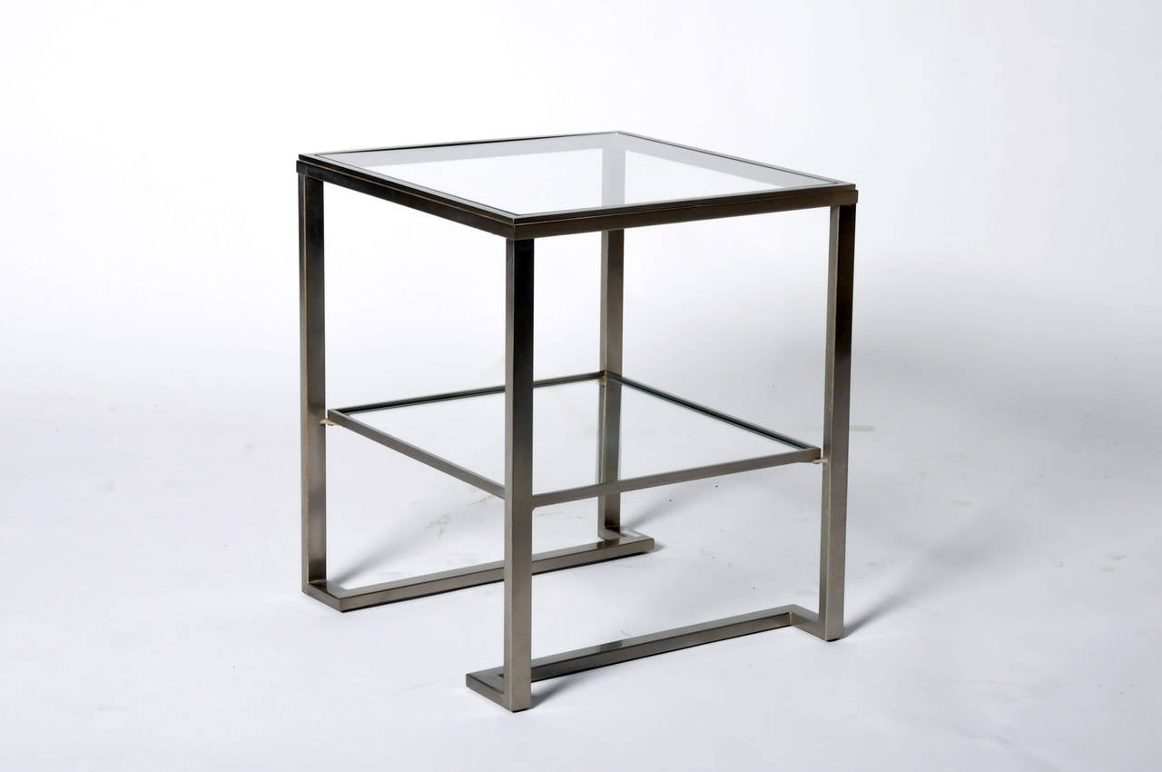 Pair of Metal and Glass Side Tables at 1stDibs