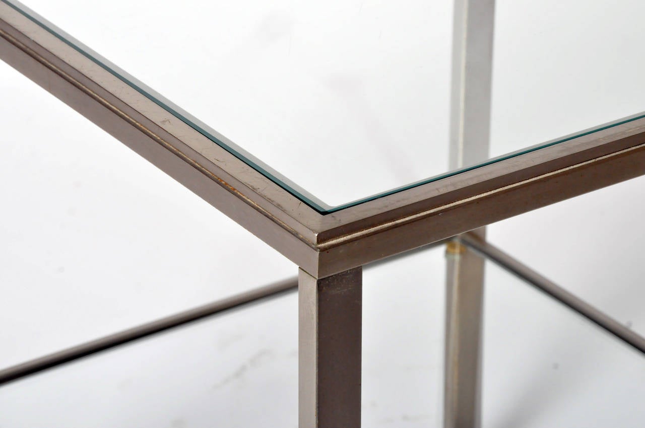 Pair of Metal and Glass Side Tables at 1stDibs