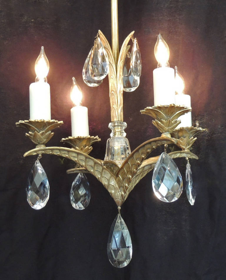 Early 20th C French Art Deco Bronze and Crystal Chandelier at 1stDibs