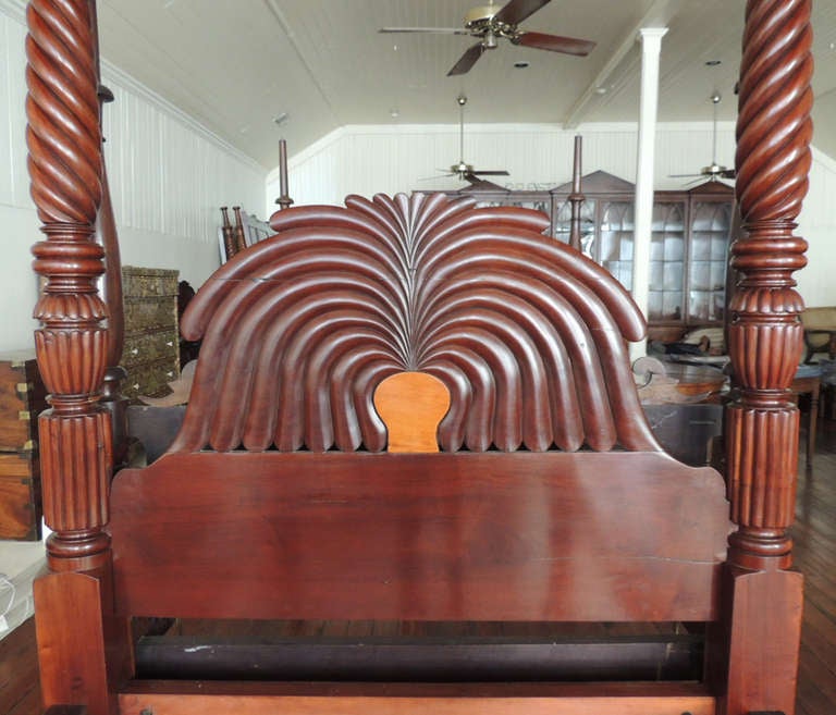 West Indies British Colonial Mahogany Jamaican Waterfall Bed For Sale