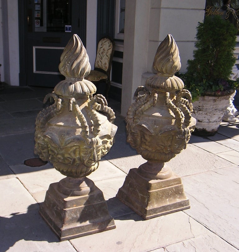 Pair of American Cast Iron Mythological Garden Ornaments For Sale at
