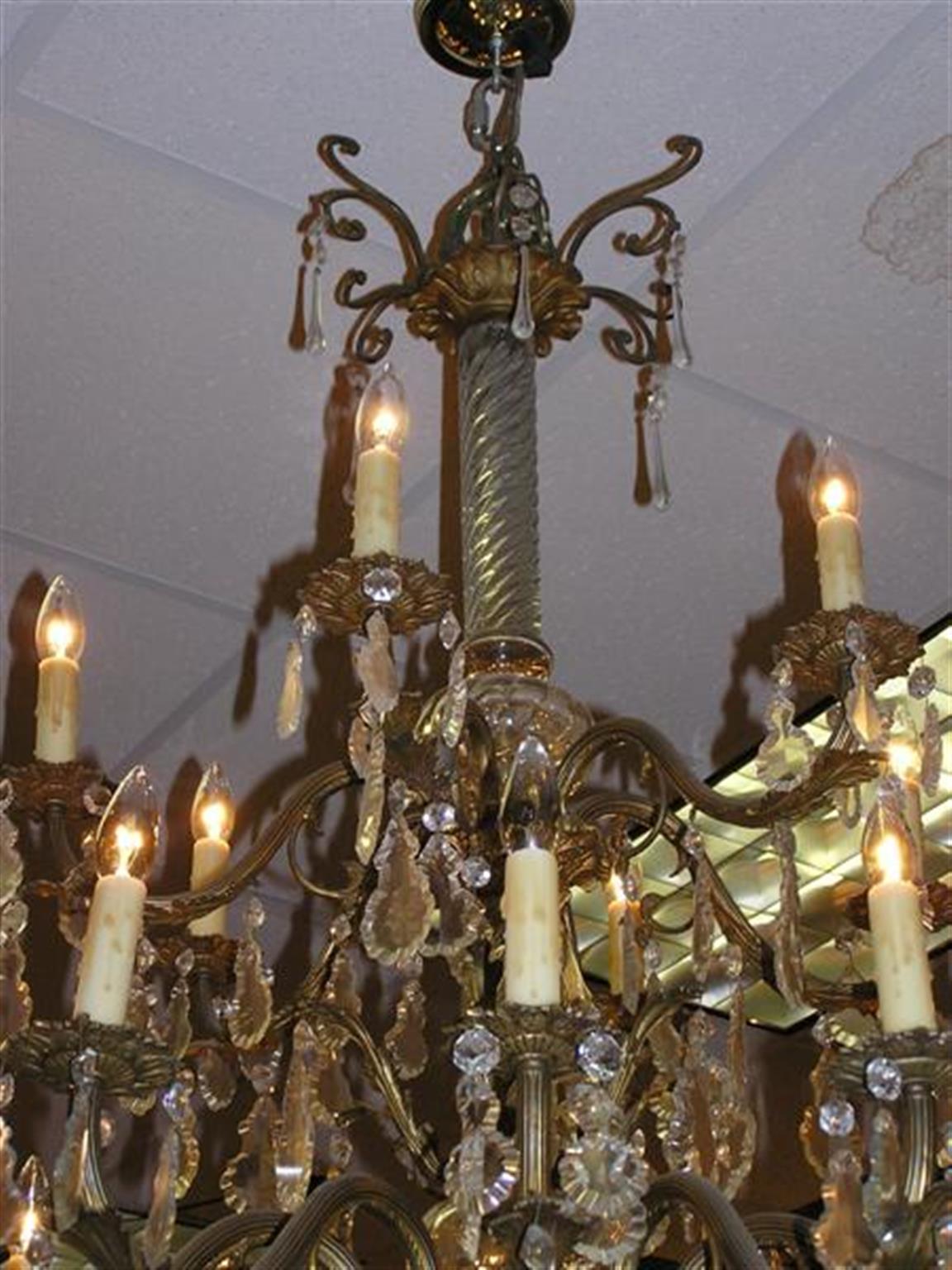 French Gilt Bronze Floral and Crystal Tiered Chandelier, Circa 1850 For