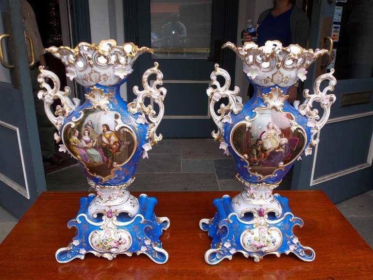 Pair of French Old Paris Decorative Vases. Circa 1850 For Sale at
