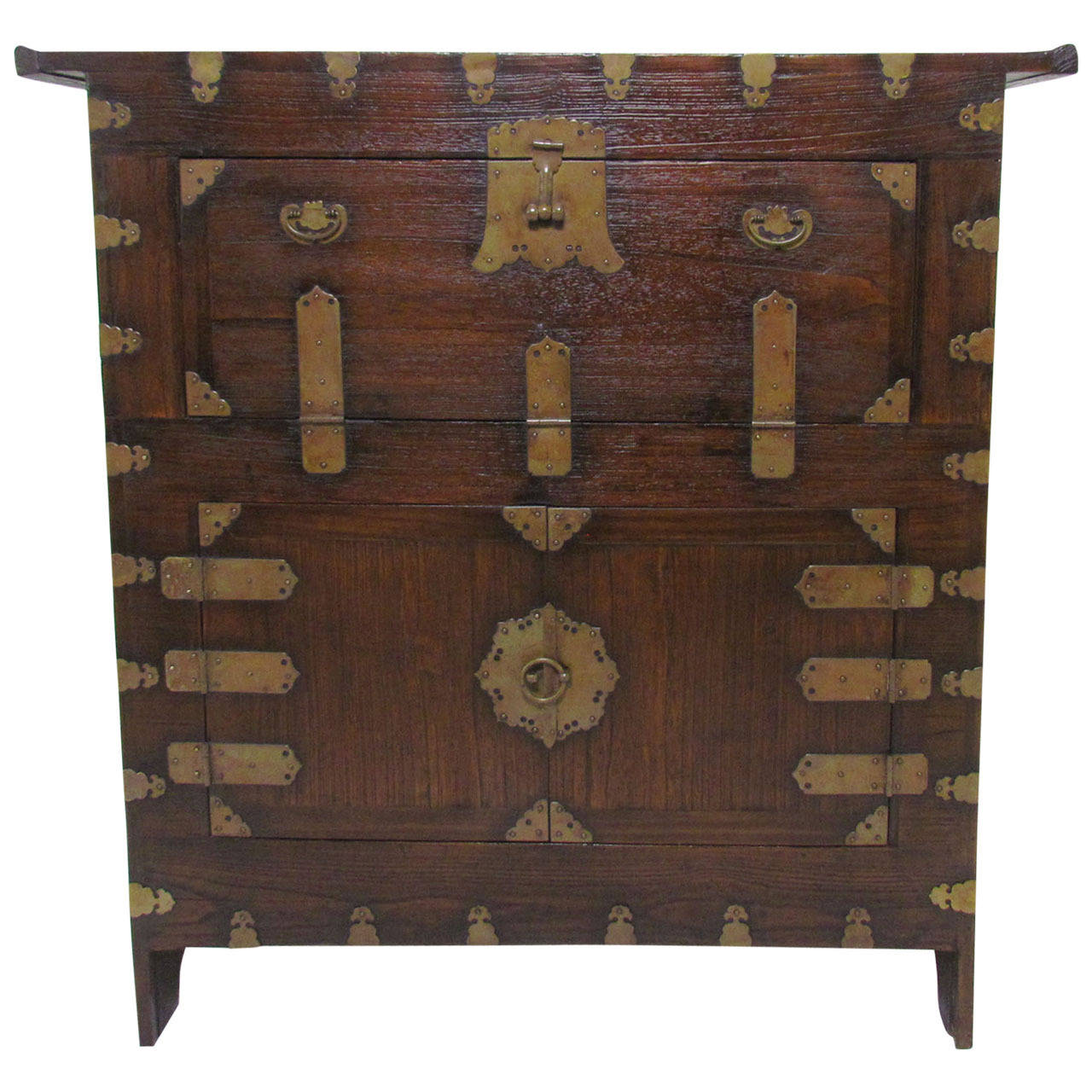 Antique 19th Century Korean or Bandaji Chest with Brass