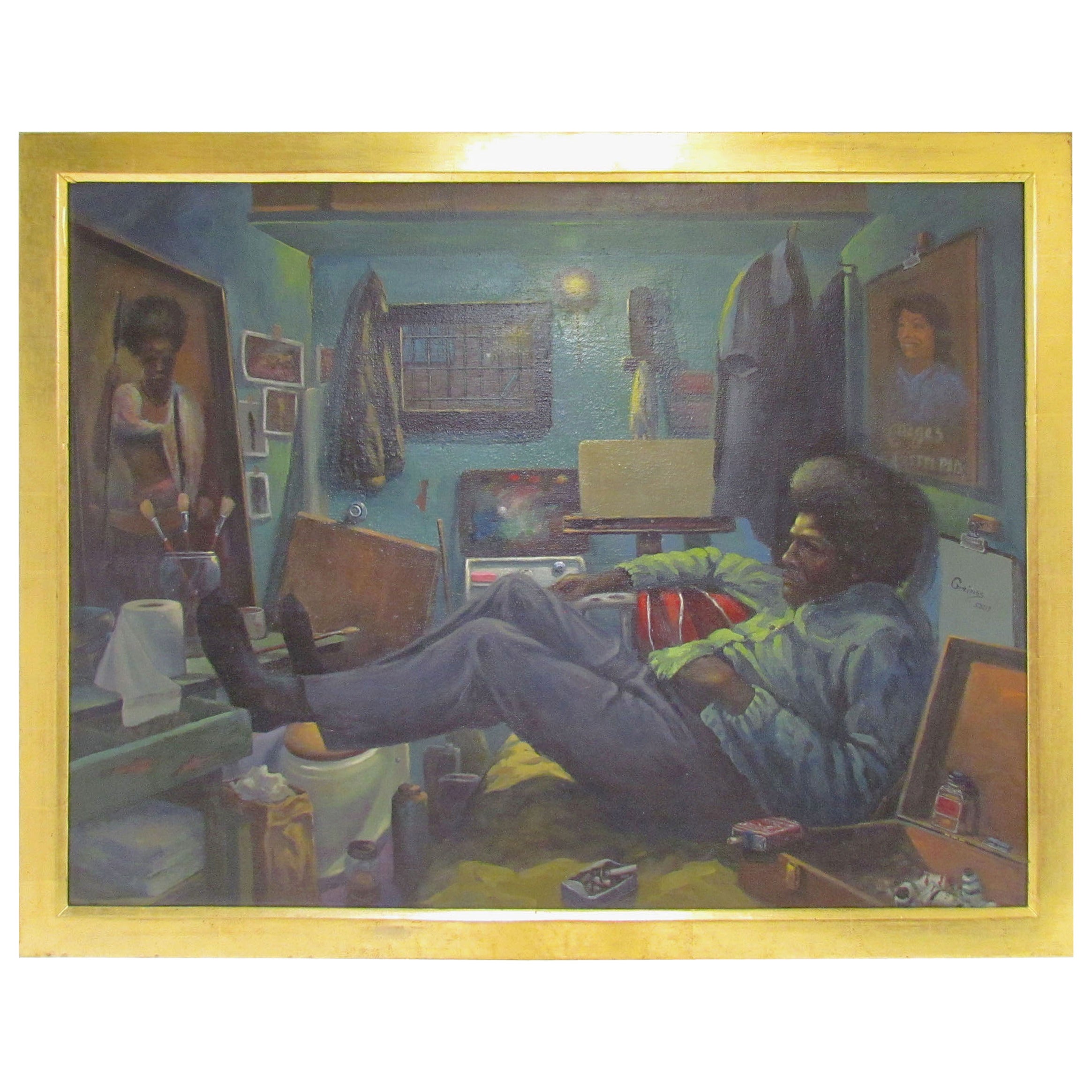 Exemplary Prison Art SelfPortrait Painting by Joel Gaines, circa 1970s