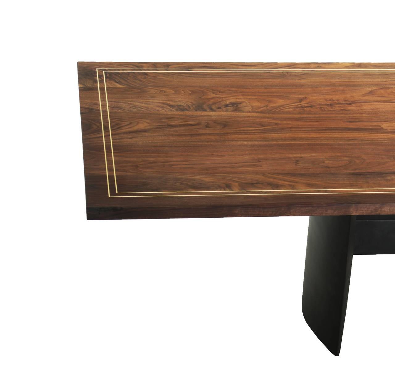 Custom Walnut Dining Table with Solid Brass Inlay at 1stDibs brass